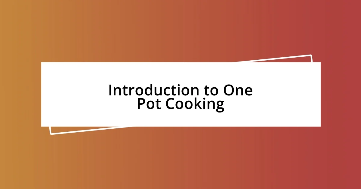 Introduction to One Pot Cooking